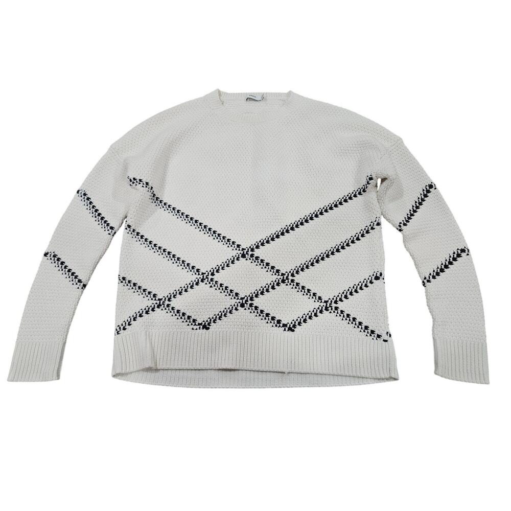 Vince Women’s White Diamond Lattice Knit Sweater Textured Geometric XS